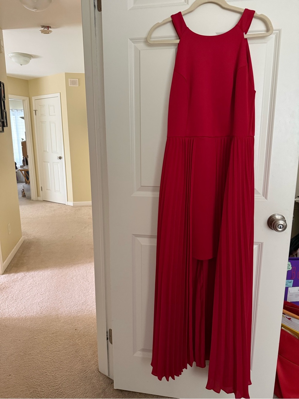 New York & Company Red High-Low Pleated Dress